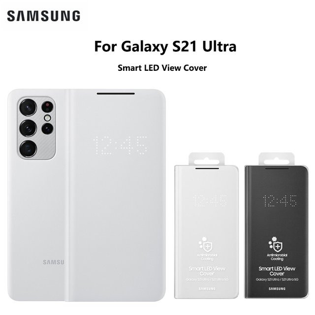 Samsung Galaxy S21 Ultra LED View Cover Schutzhülle mit Tap-Control-Kartentasche in Grau und Weiß - Bild 1