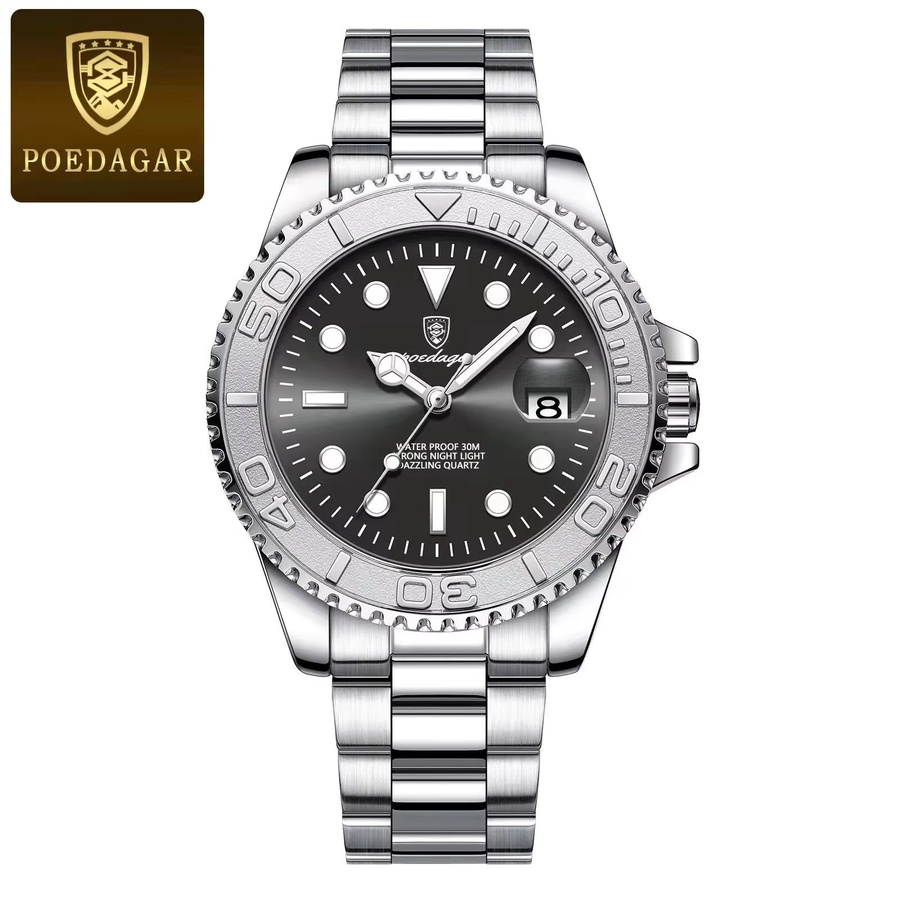 POEDAGAR Armbanduhr Edelstahl, Quarz, Schwarz, Herren - Bild 7