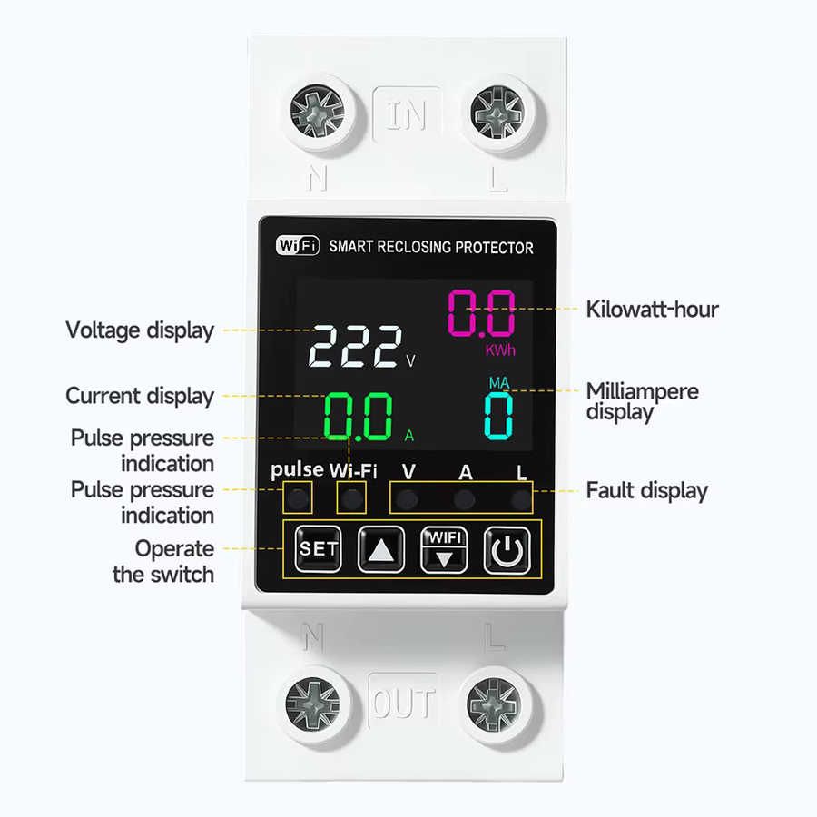 TUYA WIFI Intelligenter RCD Leckstromschutzschalter mit APP-Steuerung, Weiß, 63 A - Bild 2