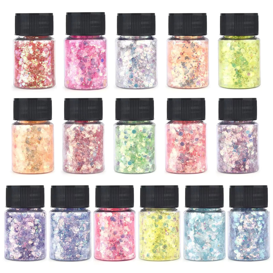 16-farbige leuchtende Pailletten in Multicolour für DIY-Epoxidharz, Schmuckherstellung und Nagelkunst - Bild 3