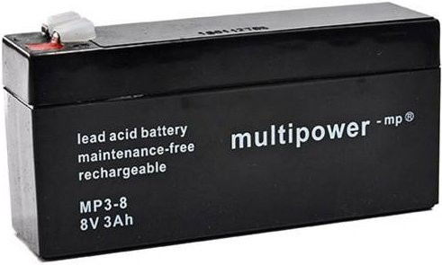 Multipower PB-8-3 MP3-8 Bleiakku 8V 3.2Ah Blei-Vlies AGM Schwarz B/H/T: 134 x 69 x 36.5 mm Flachstecker 4.8mm wartungsfrei - Bild 1