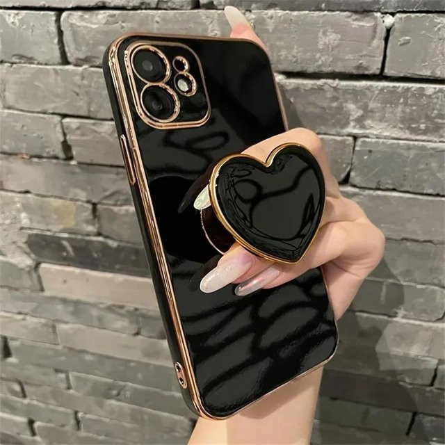 Deluxe vergoldete Silikonhülle mit Ringhalter für Apple iPhone 16 15 14 13 12 11 Pro Max Plus in Gold und Schwarz - Bild 1
