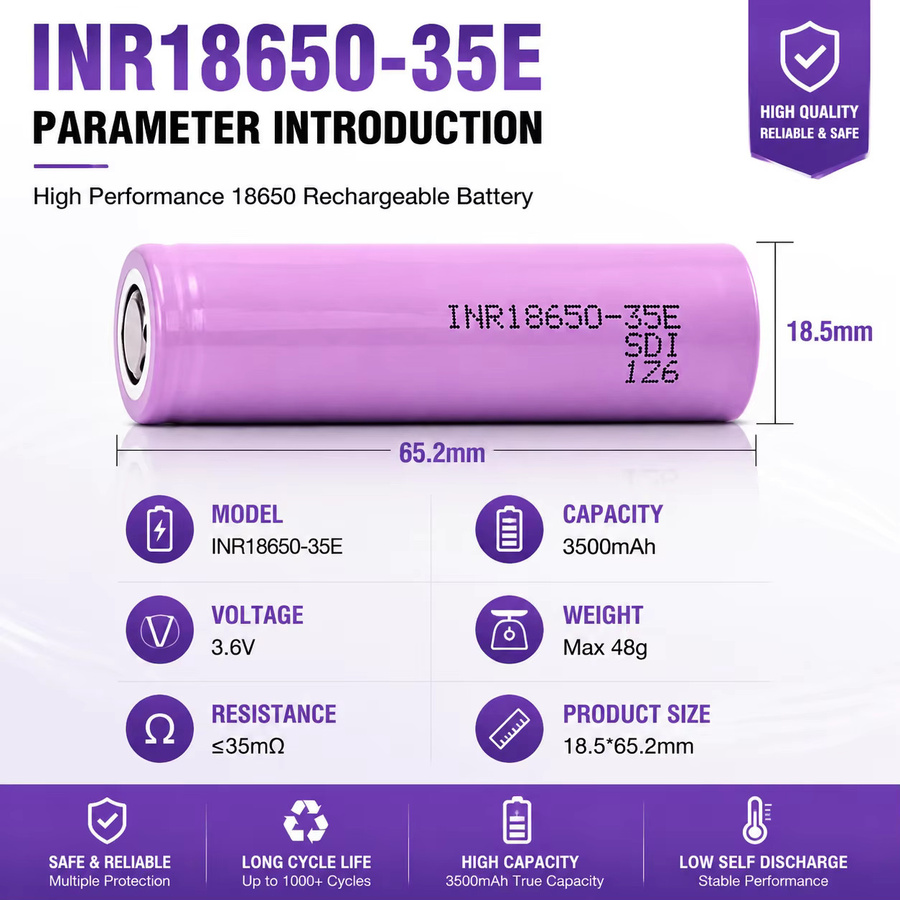 Makita 18650 Lithium-Ionen-Batteriezelle 3,7V 3500mAh mit 20A Hochstrom in Lila - Bild 2