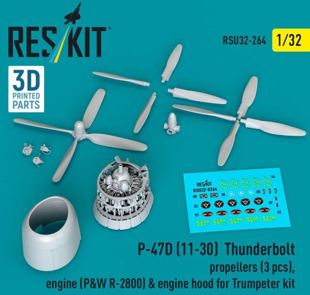 Trumpeter P-47D Thunderbolt, Propellers, engine & engine hood, 3-teiliges Set - Bild 1