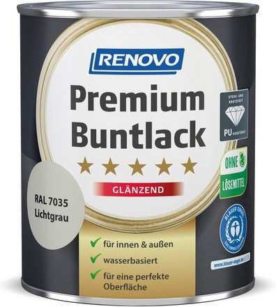 RENOVO Buntlack für Holz in Grau, wasserbasiert, glänzend und wetterfest, 0,75 l - Bild 1