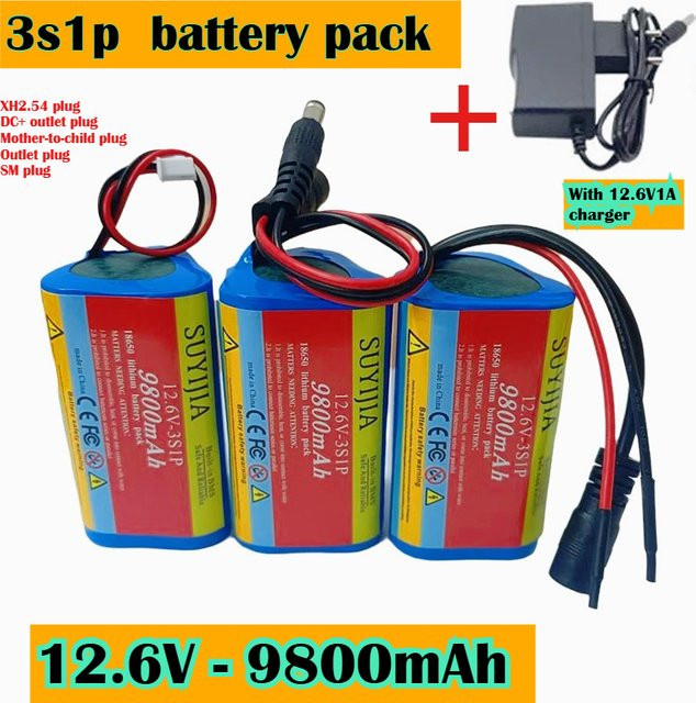SUYIJIA Lithium-Ionen-Akku 9800 mAh 12,6 V/11,1 V mit Ladegerät, blau, 3s1p 18650 Akku-Pack für CCTV, Kameras und Faszienpistolen - Bild 1