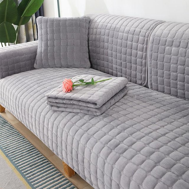 FebEr Sofa-Schutzdecke aus Flanell in Grau, winterlich verdickt und rutschfest, B/T: 150 x 70 cm - Bild 1