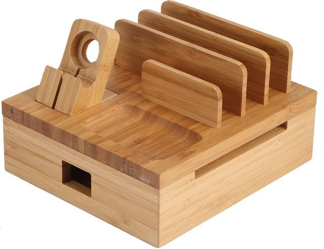 OutsideWorld Bambus Handy Lade-Organizer und Elektronik-Aufbewahrungsregal in Braun - Bild 1