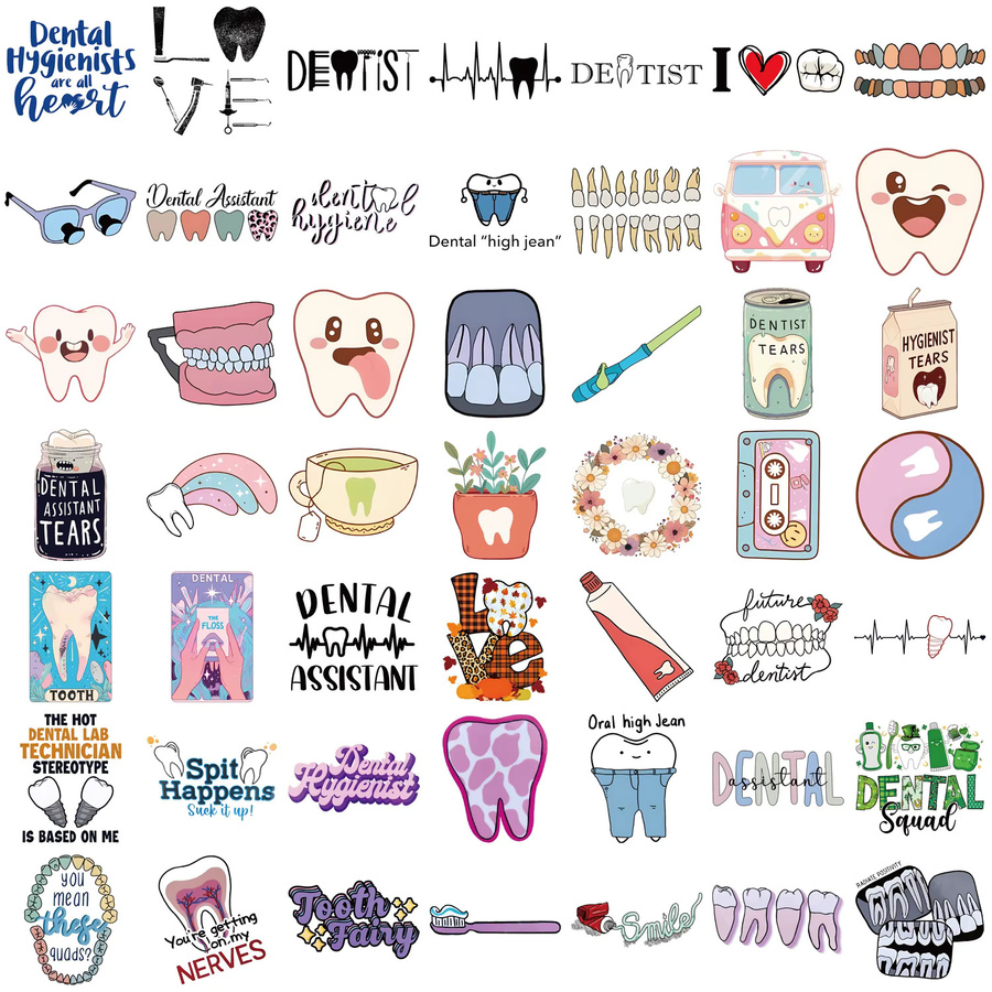 50 Stück Dental Aufkleber Set mit Cartoon Motiven für Zahnärzte zum DIY Dekorieren von Laptop und Gepäck in Multicolor - Bild 3