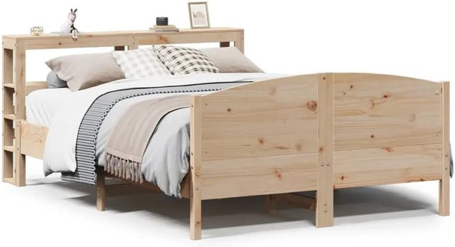 vidaXL Massivholzbett aus Kiefernholz in Braun mit Nachttischregal, B/T/H: 160 x 200 cm, rustikaler Stil - Bild 1