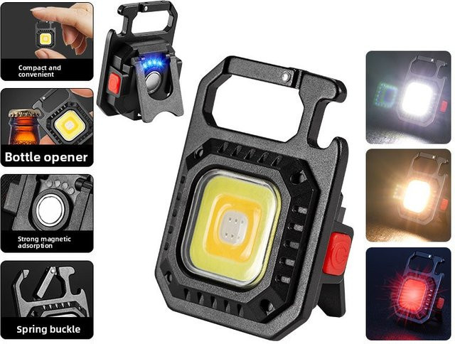 Mini LED Taschenlampe als tragbarer Schlüsselbund mit Schraubendreher und Sicherheitshammer, wiederaufladbar, Schwarz/Grau - Bild 1