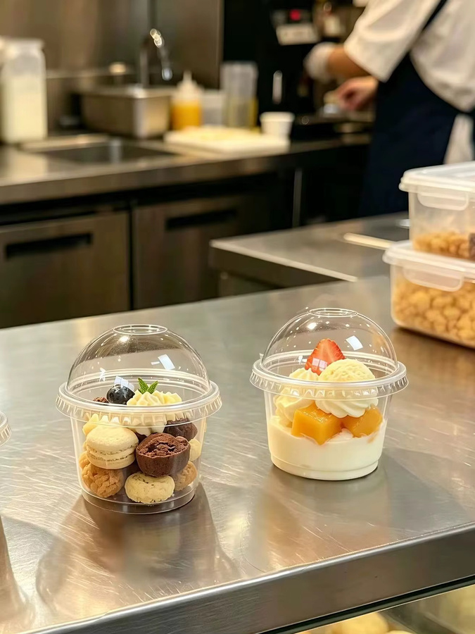 50 Stück WVWV Plastik-Eisbecher mit Deckel, transparente Dessertbecher für Pudding, Mousse oder Obstsalat, 250 ml - Bild 3