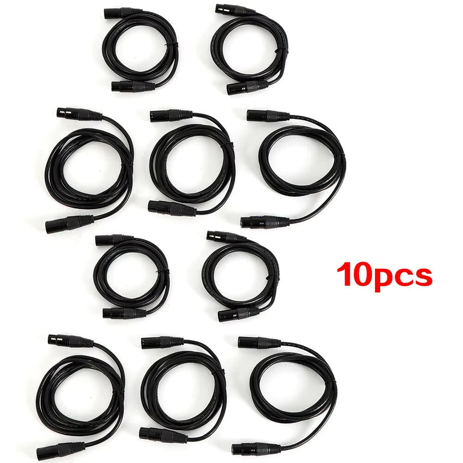 10er Set DMX-Kabel 3-polig in Schwarz, 2m Audio-Steuerkabel für Bühnenbeleuchtung, Moving Heads und DJ-Equipment - Bild 4