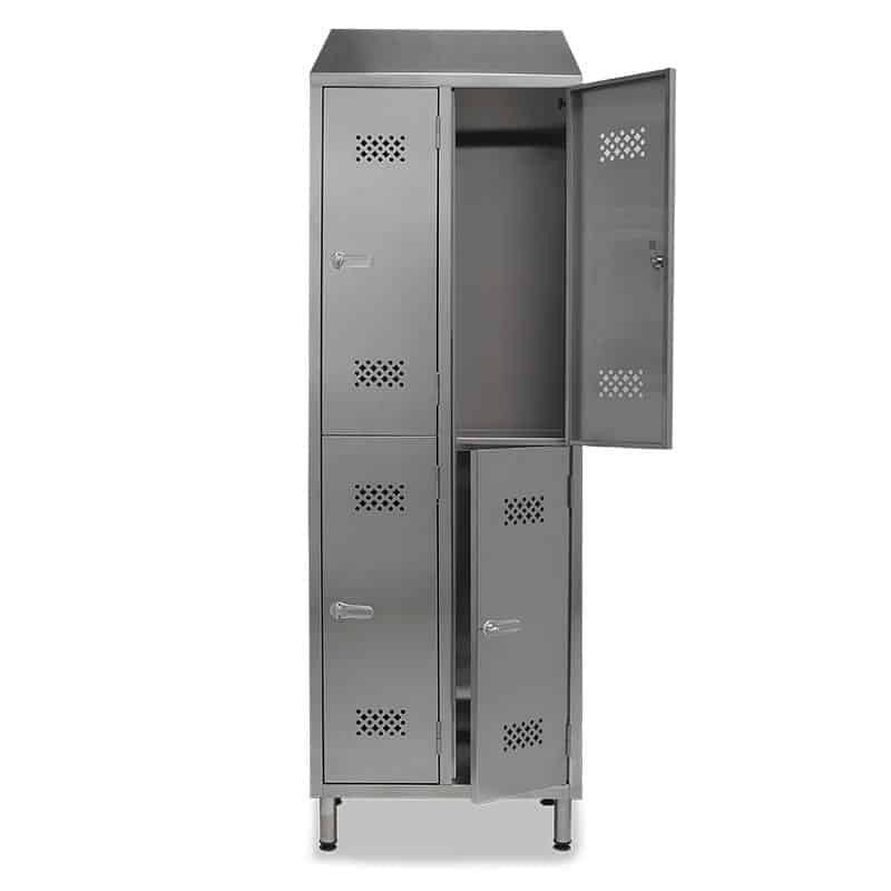 BIGBOXX Doppelstockspind aus Edelstahl in Silber Matt mit Scharniertüren und Regalböden - Bild 1