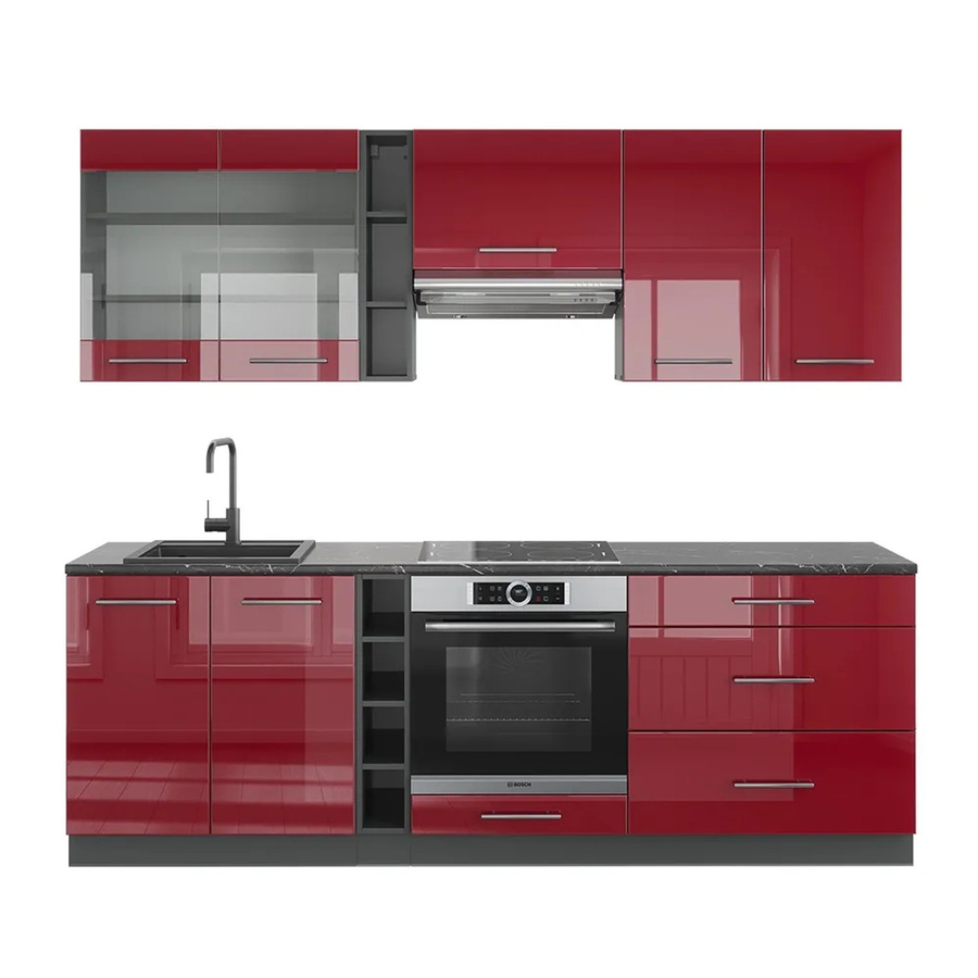 Vicco Fame-Line Küchenzeile Bordeaux Hochglanz und Anthrazit Breite: 235 cm - Bild 2