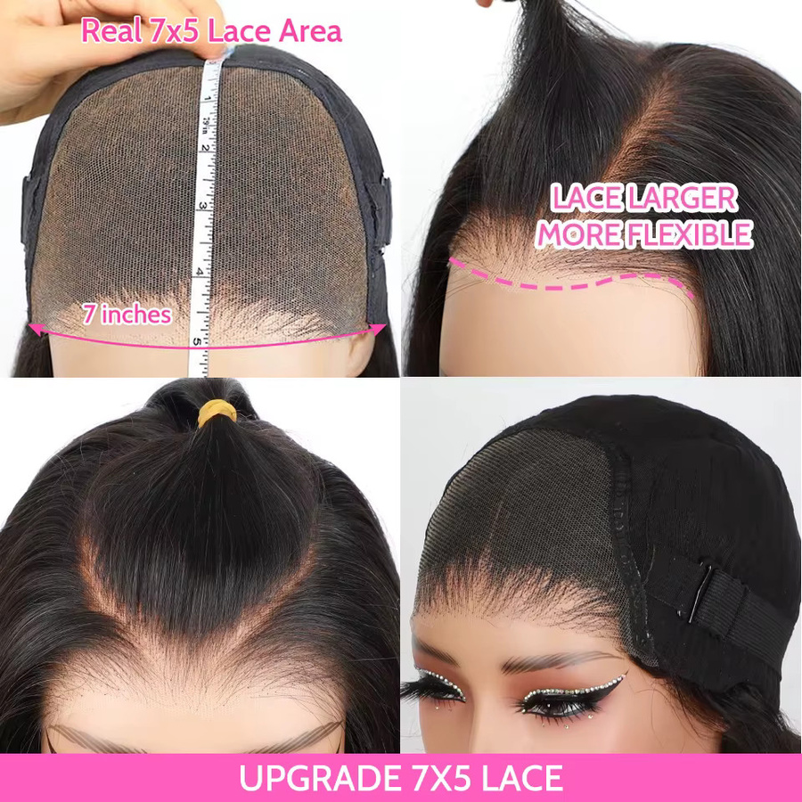 ISEE Hair Glueless Perücke, Echthaar, gerade, 7x5 HD Lace Front - Bild 4