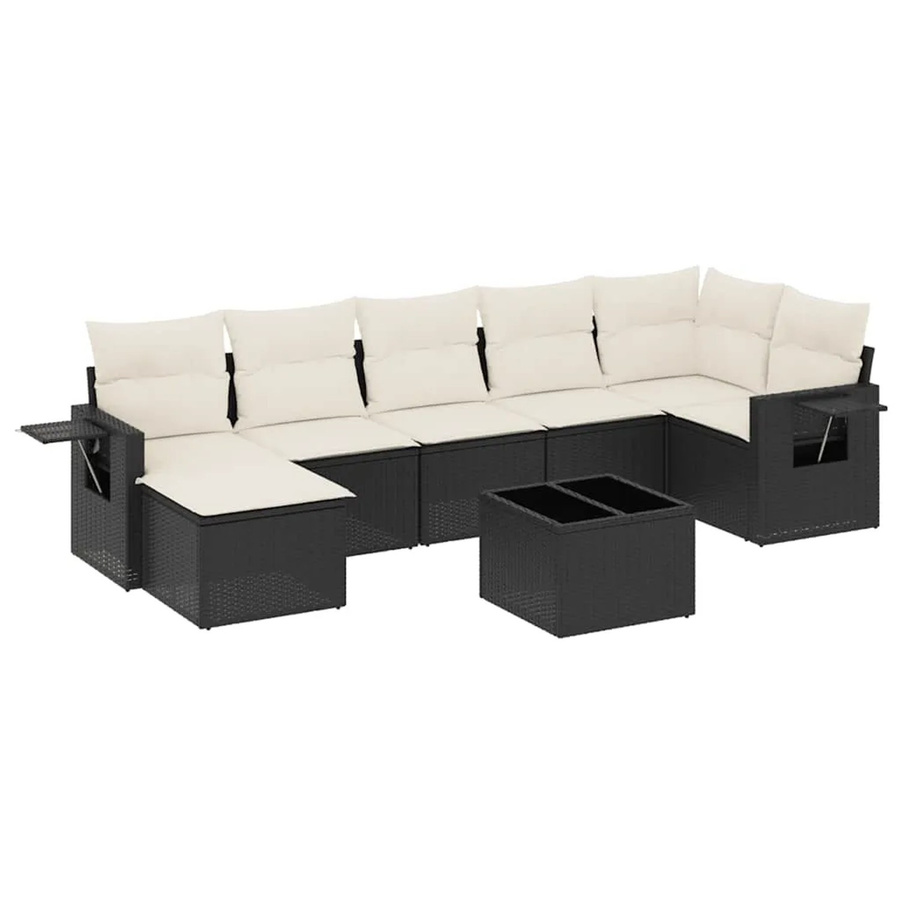 vidaXL 8-tlg. Garten-Sofagarnitur in L-Form aus Poly-Rattan und pulverbeschichtetem Stahl mit Kissen in Schwarz-Creme - Bild 2