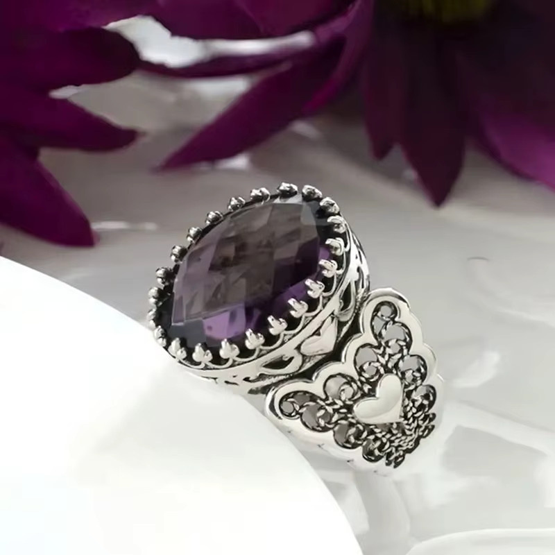 Huitan Damenring, Silber, Vintage, Lila Zirkonia, Damen - Bild 3