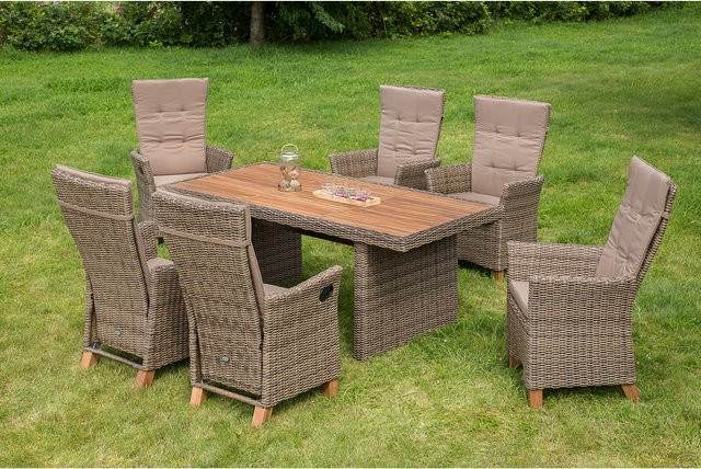 Merxx Toskana Gartenmöbel Set 13-teilig aus Akazienholz und Kunststoffgeflecht in Braun, Tisch B: 185 cm, T: 90 cm, H: 90 cm - Bild 1