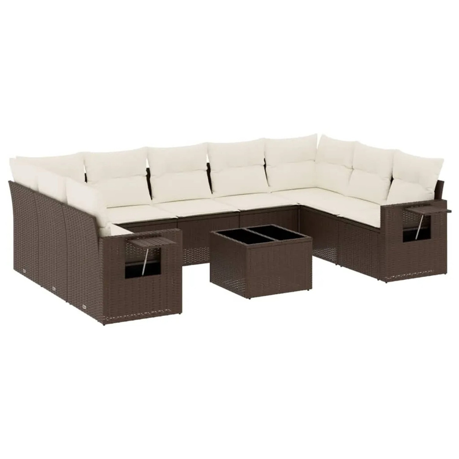 vidaXL 10-teilige Garten-Sofagarnitur aus Poly-Rattan in Braun mit Kissen - Bild 2