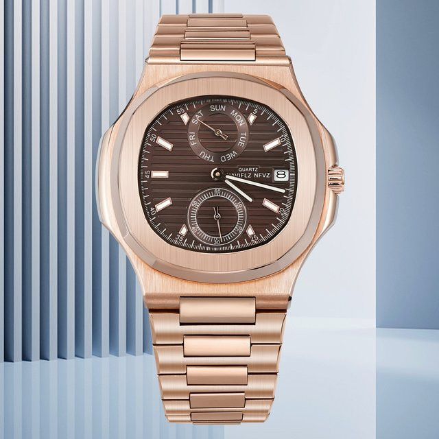 NAVIFLZ Armbanduhr, Quarz, Edelstahl, Roségold, Saphirglas, Herren - Bild 1