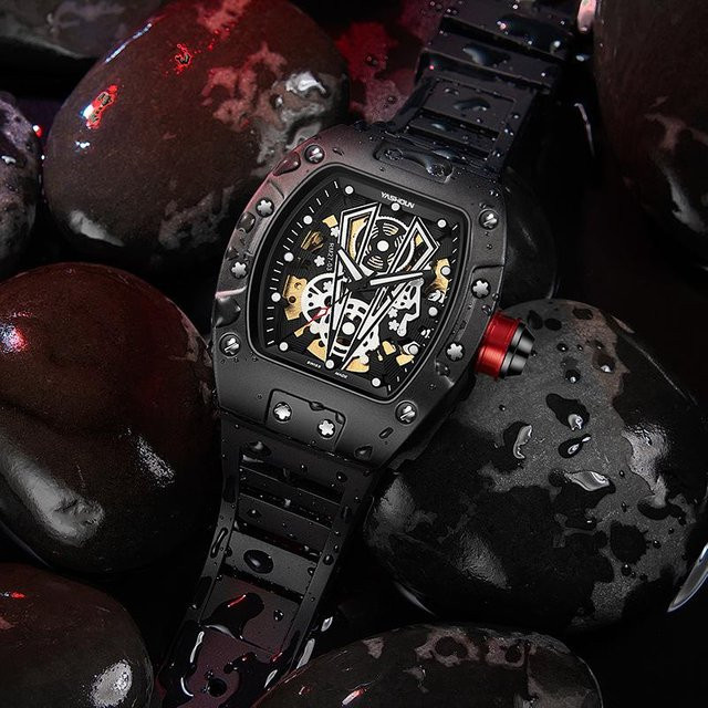 YIRAN Jewelry Armbanduhr Automatik, Edelstahl, Kautschuk, Schwarz, Herren - Bild 1