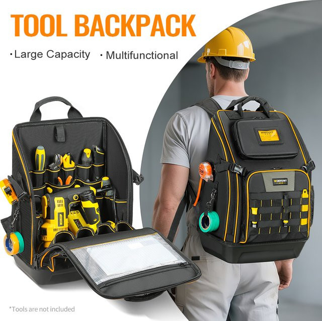 WINHUNT Tool-Station Pro Heavy-Duty Werkzeugrucksack mit großer Innenausstattung und geformtem Boden in Schwarz - Bild 1