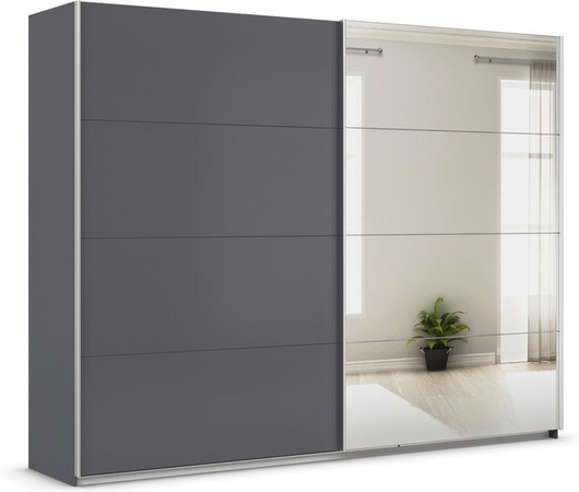 RAUCH Quadra Schwebetürenschrank Orange mit Spiegelelementen, Korpus Graumetallic, B: 271 cm, H: 210 cm