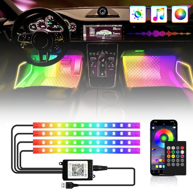 WUMFIRE Neon-LED Auto-Innenraum Umgebungsbeleuchtung mit RGB Musik-App-Steuerung und USB-Funkfernbedienung in Multicolour - Bild 1