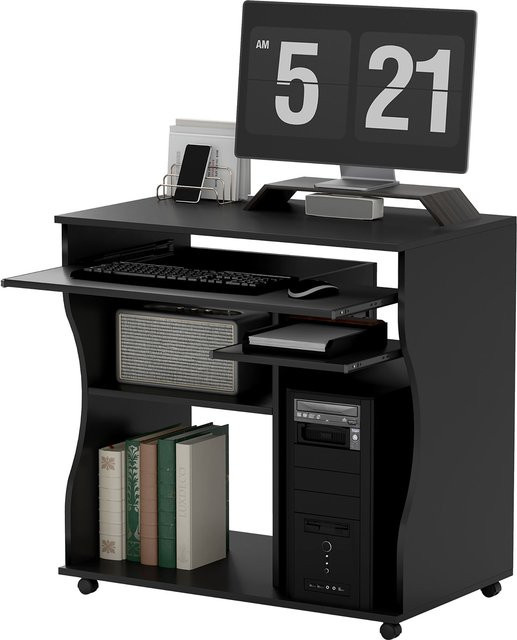 HOMCOM Computertisch mit Rollen und Tastaturablage, Schreibtisch in Schwarz, B/T/H: 80 x 48 x 75 cm - Bild 1