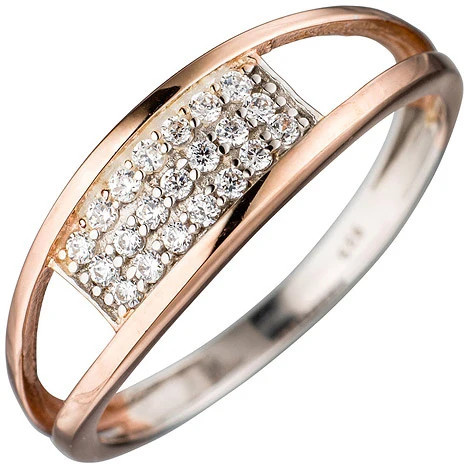 Colfem Ring 925 Silber, Bicolor, Zirkonia, Damen, Ringgröße 50 - Bild 1