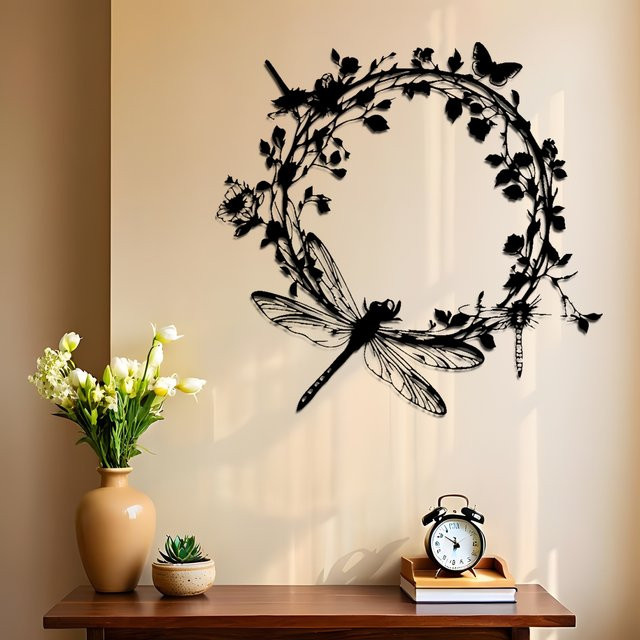 CIFBUY Wandkunst aus Metall in Schwarz mit floralem Blumenkranz- und Blattmuster, wetterfest für Innen und Außen, B/H: 20,3 x 30,5 cm - Bild 1