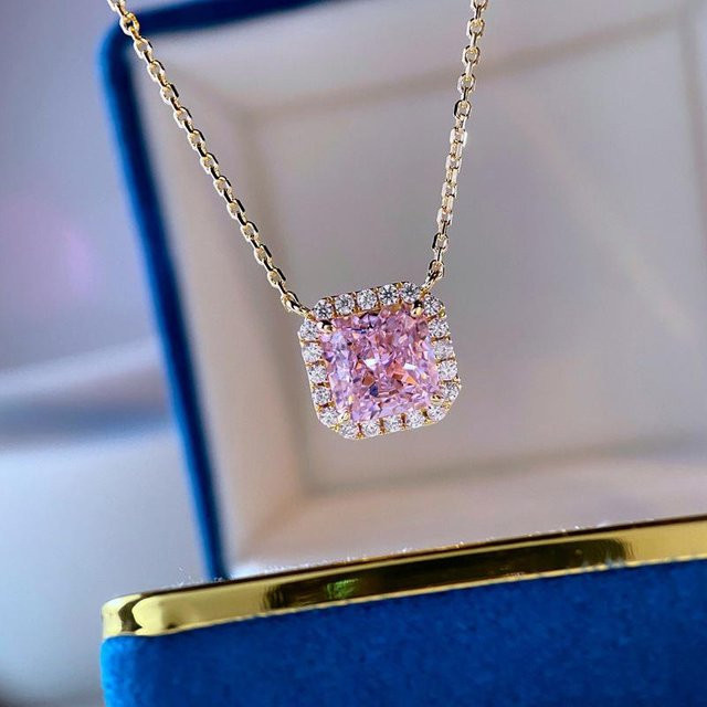 YIRAN Halskette mit Anhänger, Kupfer, Roségold, Rosa Zirkonia, Damen, 45cm - Bild 1