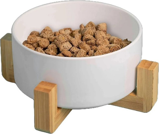 GreenHero Futternapf mit dekorativem Holzfuß für Hunde und Katzen in Weiß