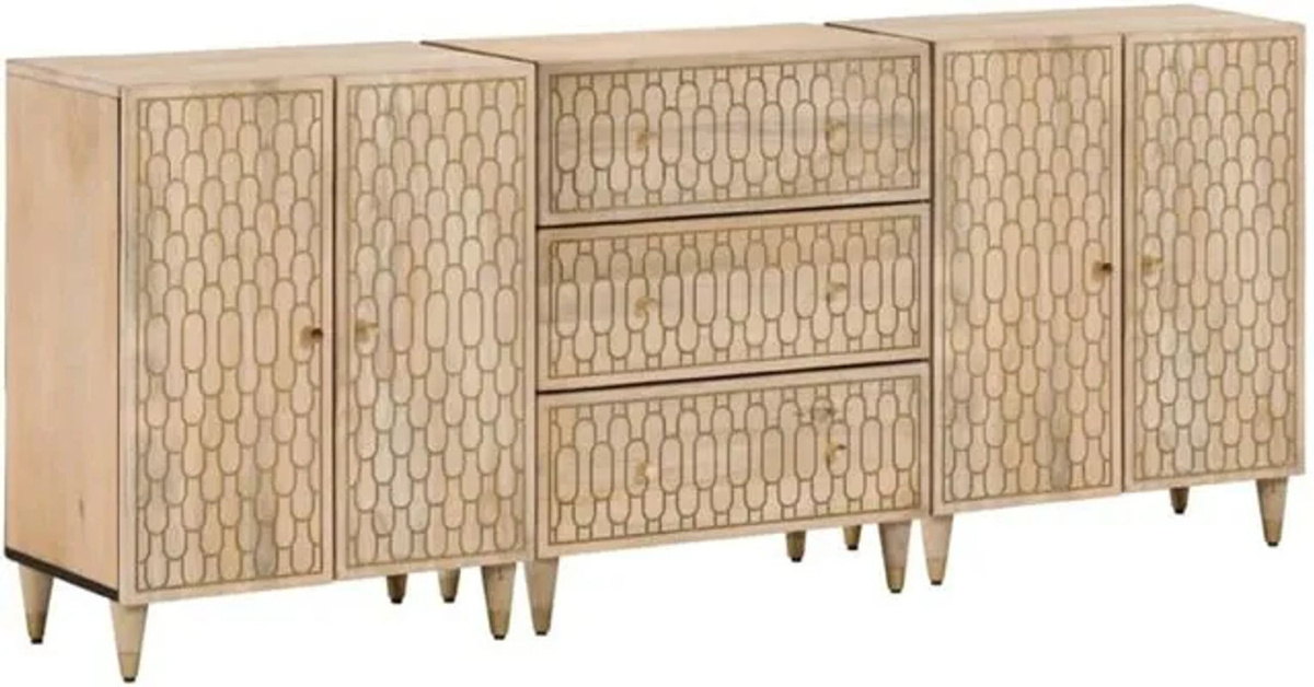 Set aus 3 Beistellschränken aus Massivholz Mango von Vidaxl in Natur und Bunt im Retro-Bohemian-Stil, B/T/H: 60 x 33 x 75 cm - Bild 1