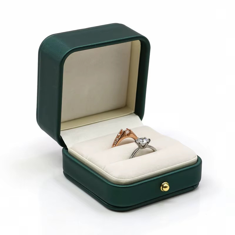 Schmuckvitrine für Einzel- oder Doppelringe aus Kunststoff als Ringbox für Hochzeitsanträge und Geschenke in Blau oder Grün - Bild 2