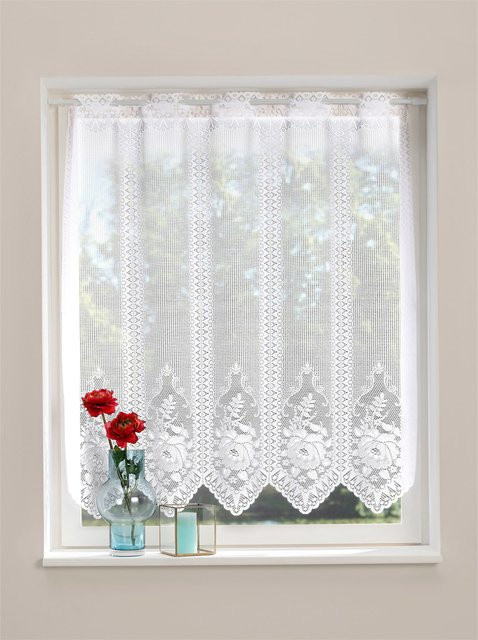 Heine Fensterbehang mit floralem Rosenmotiv in Weiß, transparent, aus 100% Polyester mit Lochleiste - Bild 1