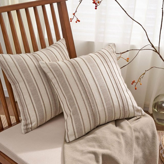 JMG Clothing Boho Bauernhaus Kissenbezüge mit gestreifter Struktur in Beige, B/T/H: 45 x 45 x 45 cm - Bild 1