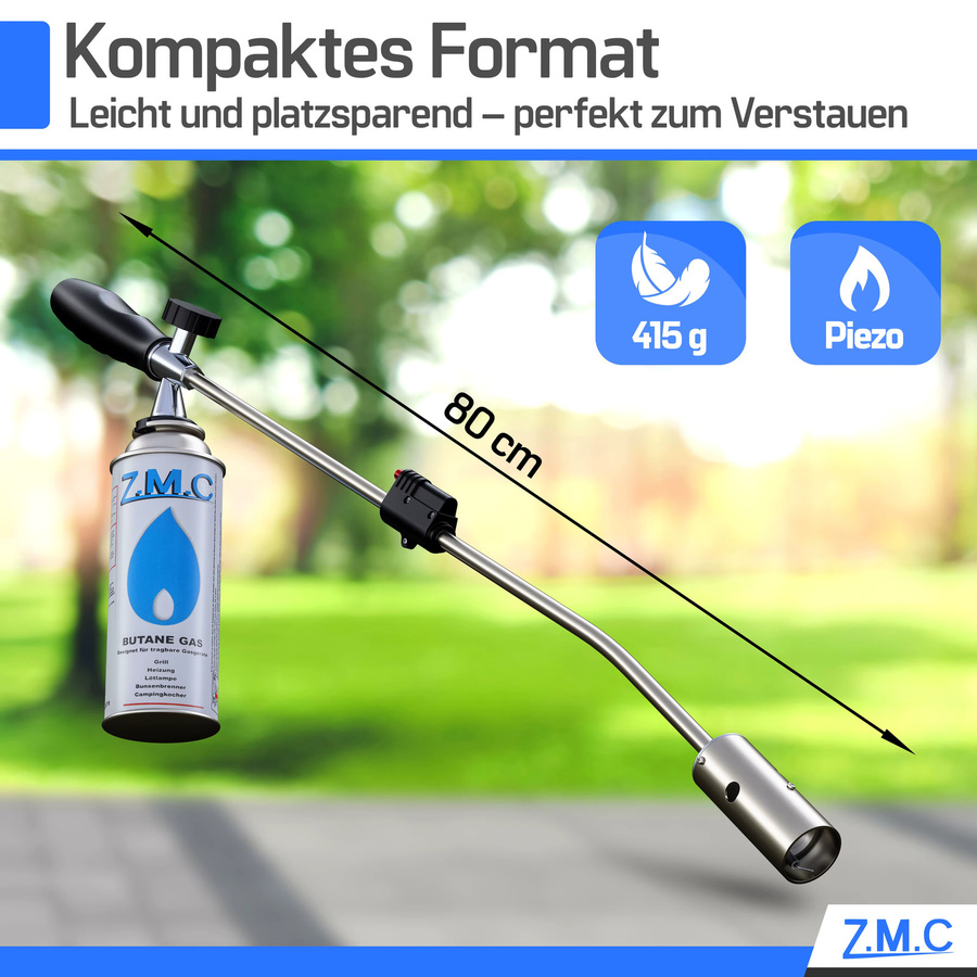 ZMC Unkrautbrenner 2,5 kW mit Piezo-Zündung und Abflammgerät in Silber, geeignet für Garten und Hof, verwendbar mit 227g Gaskartuschen - Bild 5
