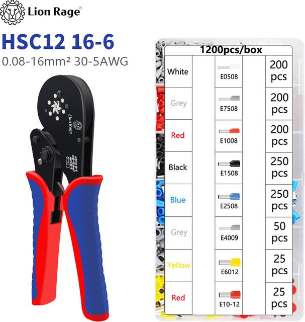 HSC12 Rohrklemmen-Crimpzange von Lion Rage für Präzisions-Elektrobefestigungen, Bereich 0,08–16 mm (2–30 AWG) - Bild 1
