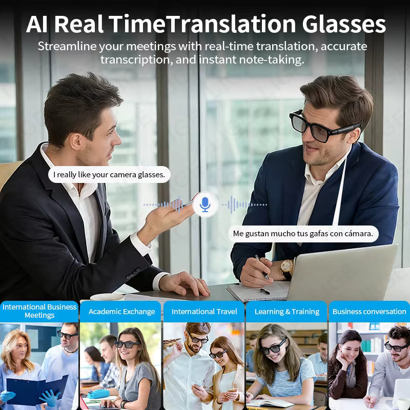 LIGE KI-Smartbrille für Herren in Schwarz mit 800W Kamera, Sprachassistent und Echtzeit-Übersetzung - Bild 5