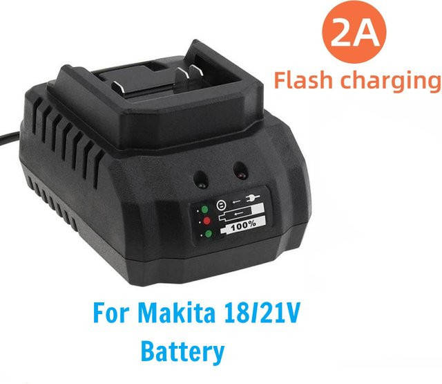 Makita Schnelllade-Akku-Ladegerät 2,0 A für 18 V und 21 V Lithium-Ionen-Akkus, Farbe: Schwarz, kompatibel mit BL1415, BL1815, BL1830 und BL1850 - Bild 1
