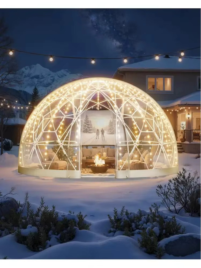 Gartendom Transparentes Blasenzelt aus PVC, Geodätisches Kuppelgewächshaus mit Fenster, B: 290 cm, H: 170 cm, Farbe: Weiß - Bild 8