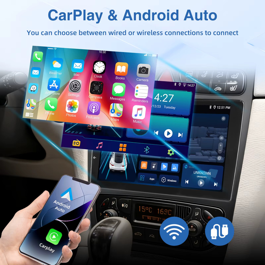 MOPECT 9 Zoll Autoradio mit CarPlay und Android Auto für Mercedes Benz C-Klasse W203 C200 C320 C350 und CLK W209, Intelligentes Multimedia-System mit 64GB Speicher, GPS und 4G, Schwarz - Bild 3