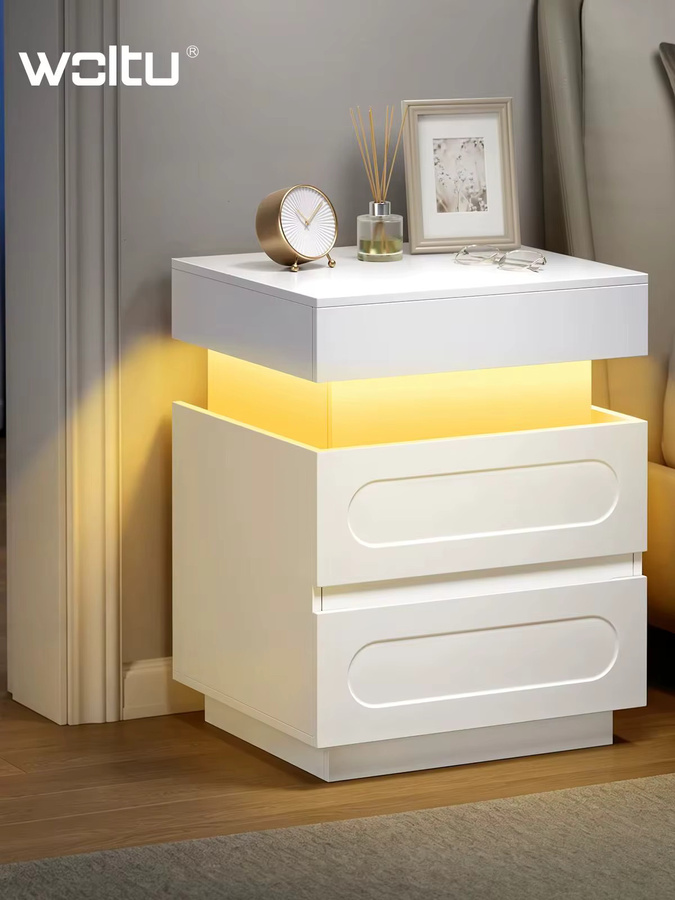 WOLTU Nachttisch in Weiß mit LED-Licht, Ladefunktion, Bluetooth und abschließbarem Staufach für dein Schlafzimmer - Bild 1