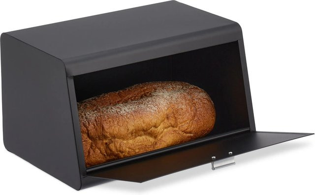 Relaxdays Brotkasten aus Edelstahl in Schwarz B/T/H: 34,5 x 20,5 x 23,5 cm - Bild 1