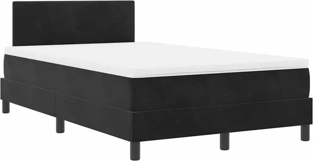 vidaXL Boxspringbett mit Matratze und Matratzentopper in Schwarz, modernes gepolstertes Bettgestell mit Kopfteil aus Samt und Schaum, B: 120 cm, H: 203 cm, T: 88 cm - Bild 1