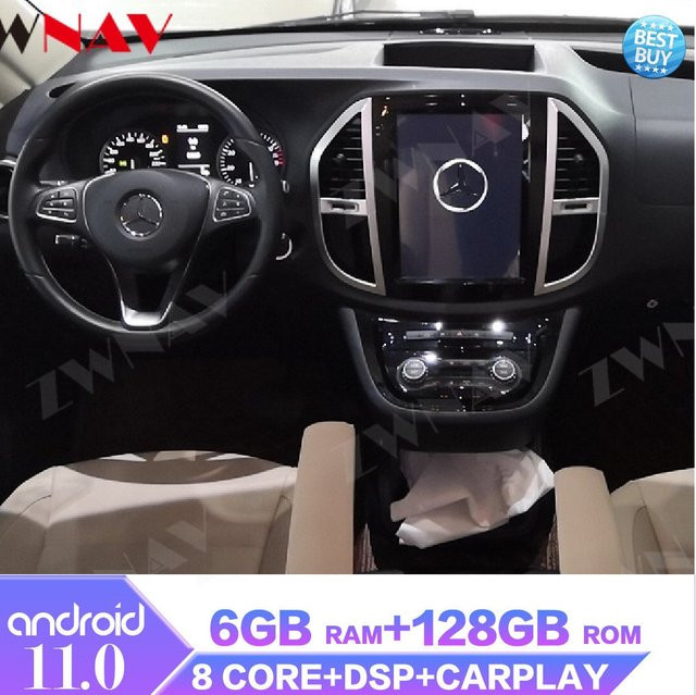 Android 13 Multimedia-Autoradio mit GPS und Wi-Fi für Mercedes Benz W477 Vito 3 (2012-2020), 2Din Kopfstation mit CarPlay, Schwarz - Bild 1