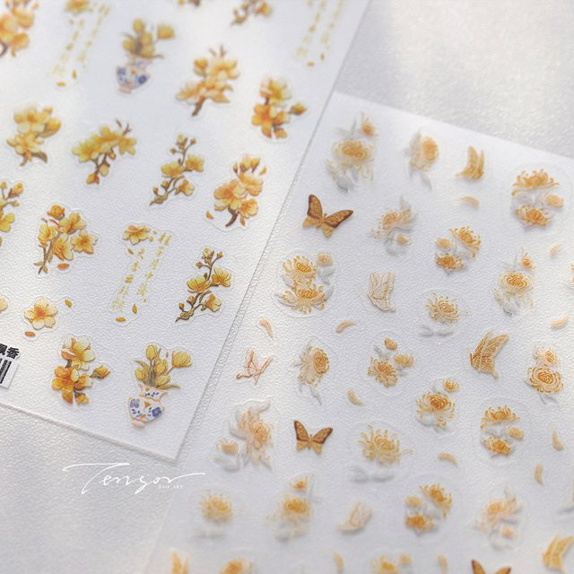 Rhstoe Nail Art Aufkleber, Gelbe Herbst Osmanthus Blume, 5D Maniküre - Bild 1
