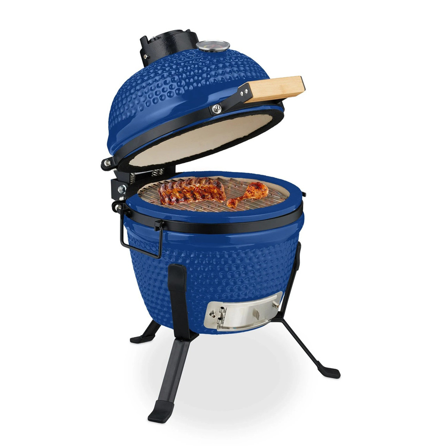 Relaxdays Kamado Kugelgrill aus Keramik in Blau mit Thermometer, B/T/H: 56,5 x 43 x 46 cm - Bild 2